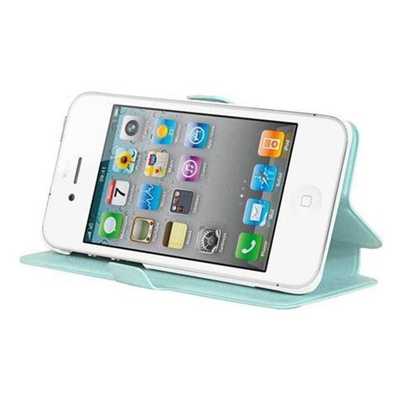 Cadorabo Hülle für Apple iPhone 4 / iPhone 4S - Hülle in ICY BLAU – mit Standfunktion und Kartenfach im Ultra Slim Design