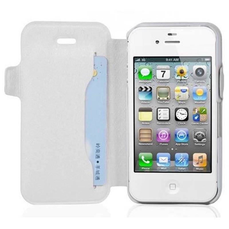 Cadorabo Hülle für Apple iPhone 4 / iPhone 4S - Hülle in ICY WEIß – mit Standfunktion und Kartenfach im Ultra Slim Design