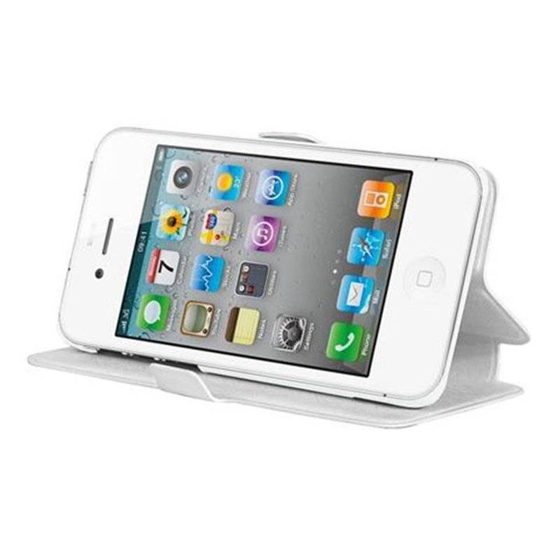 Cadorabo Hülle für Apple iPhone 4 / iPhone 4S - Hülle in ICY WEIß – mit Standfunktion und Kartenfach im Ultra Slim Design