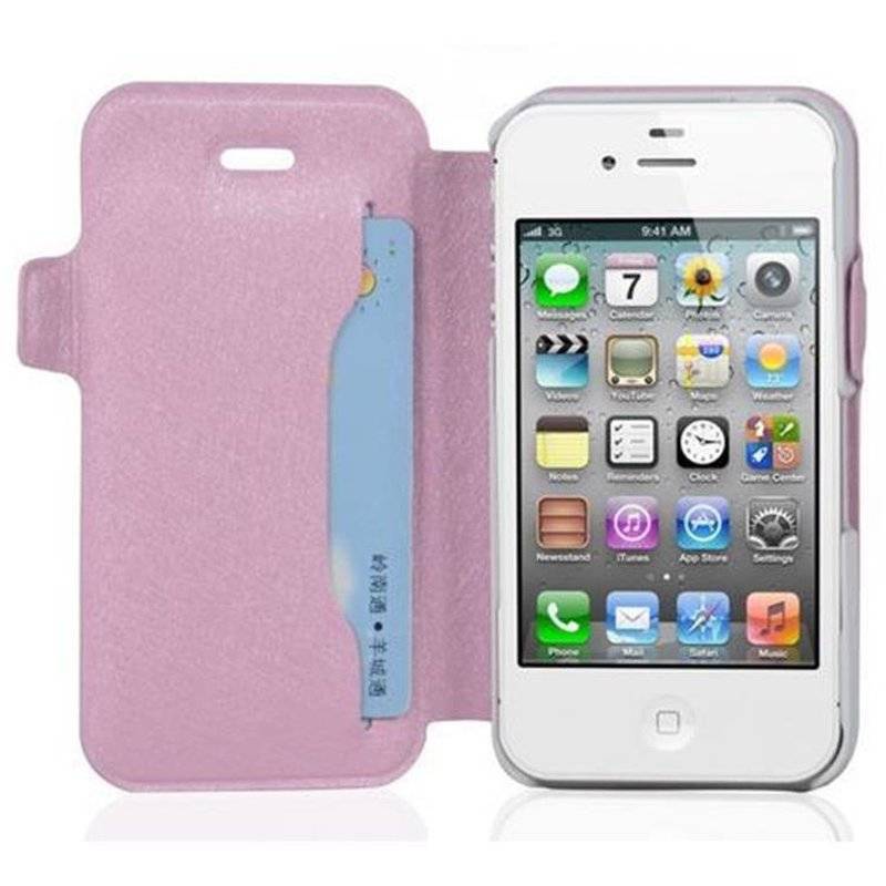 Cadorabo Hülle für Apple iPhone 4 / iPhone 4S - Hülle in ICY ROSE – mit Standfunktion und Kartenfach im Ultra Slim Design