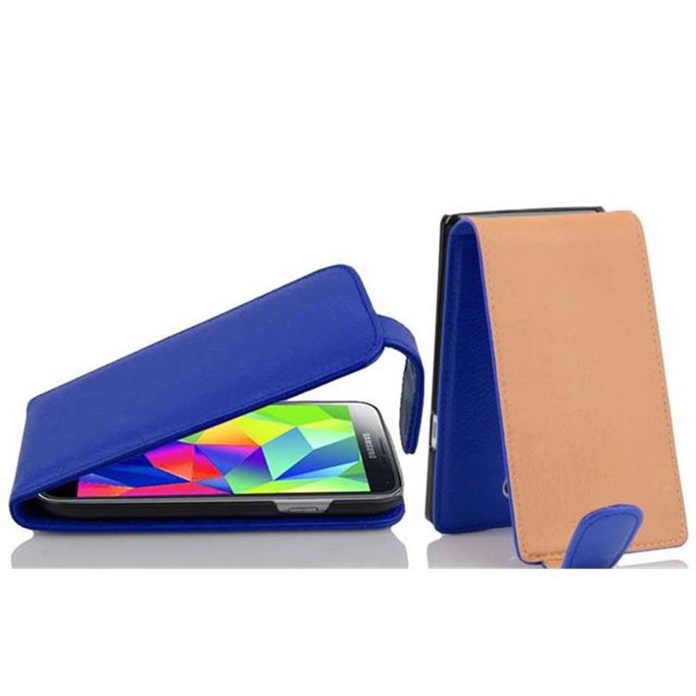 Cadorabo Schutzhülle für Samsung Galaxy S5 MINI / S5 MINI DUOS Hülle in Blau Flip Etui Handyhülle Case Cover Kunstleder