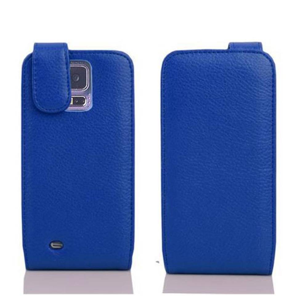 Cadorabo Schutzhülle für Samsung Galaxy S5 MINI / S5 MINI DUOS Hülle in Blau Flip Etui Handyhülle Case Cover Kunstleder