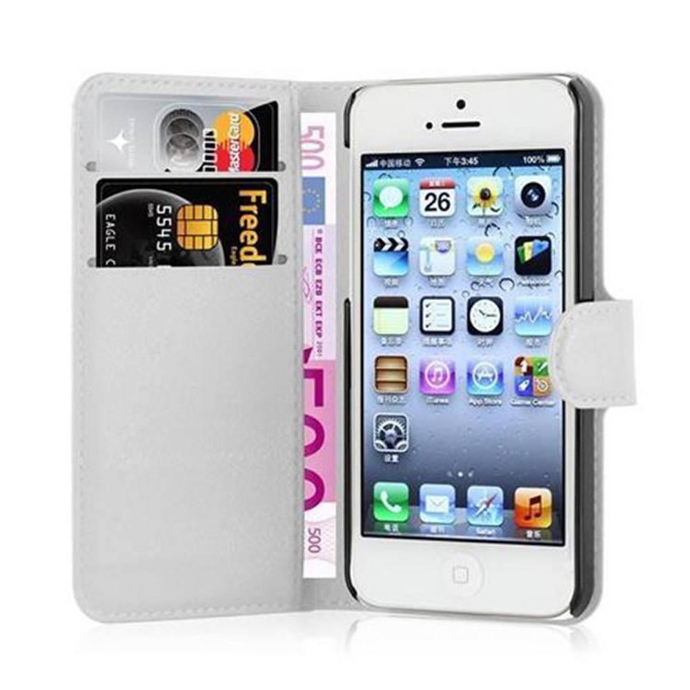 Cadorabo Hülle für Apple iPhone 5 / 5S / SE 2016 Schutz Hülle in Weiß Handyhülle Etui Case Cover Magnetverschluss