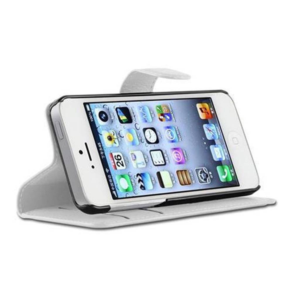 Cadorabo Hülle für Apple iPhone 5 / 5S / SE 2016 Schutz Hülle in Weiß Handyhülle Etui Case Cover Magnetverschluss
