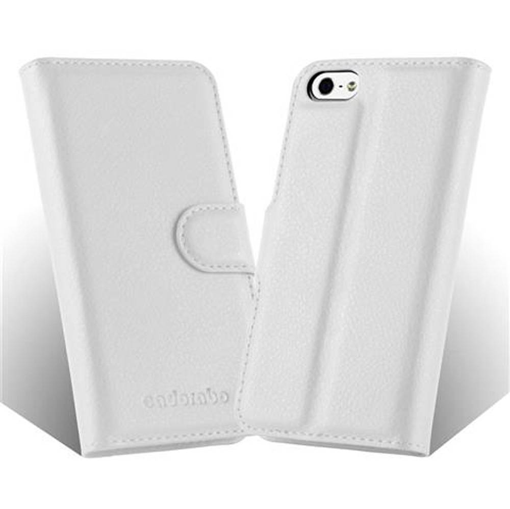 Cadorabo Hülle für Apple iPhone 5 / 5S / SE 2016 Schutz Hülle in Weiß Handyhülle Etui Case Cover Magnetverschluss