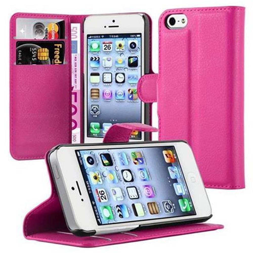 Cadorabo Hülle für Apple iPhone 5 / 5S / SE 2016 Schutz Hülle in Pink Handyhülle Etui Case Cover Magnetverschluss