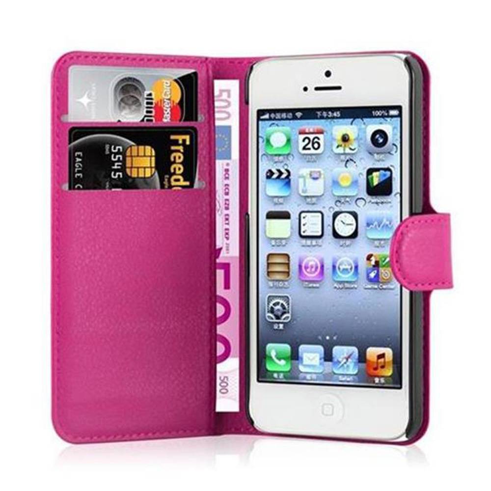 Cadorabo Hülle für Apple iPhone 5 / 5S / SE 2016 Schutz Hülle in Pink Handyhülle Etui Case Cover Magnetverschluss
