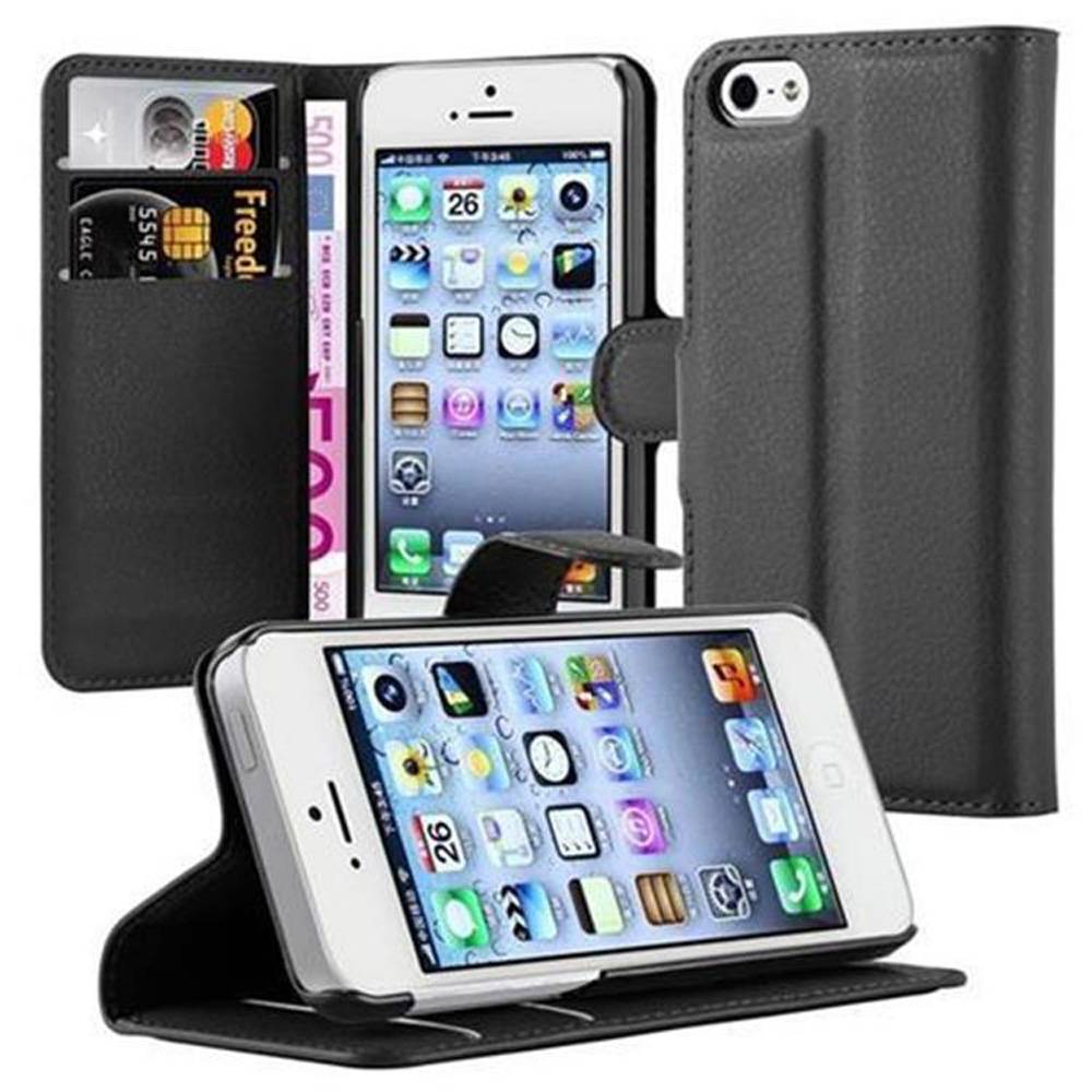 Cadorabo Hülle für Apple iPhone 5 / 5S / SE 2016 Schutz Hülle in Schwarz Handyhülle Etui Case Cover Magnetverschluss