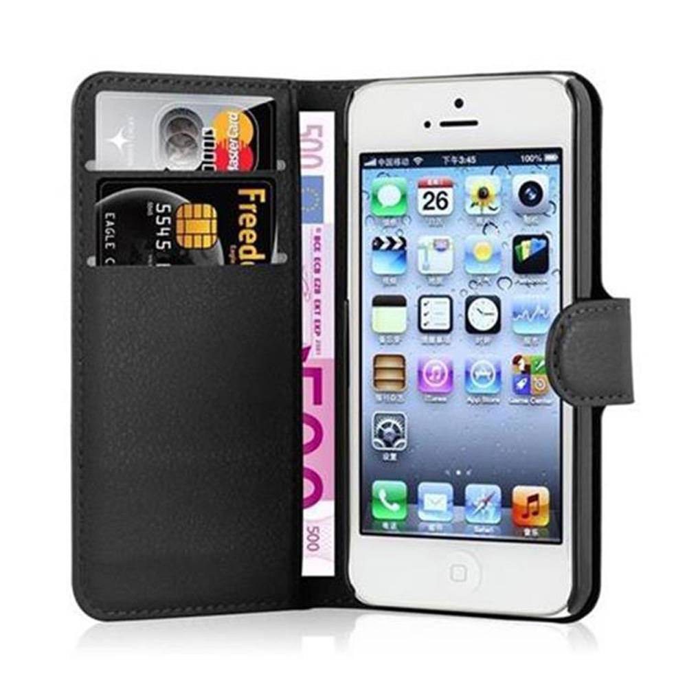 Cadorabo Hülle für Apple iPhone 5 / 5S / SE 2016 Schutz Hülle in Schwarz Handyhülle Etui Case Cover Magnetverschluss