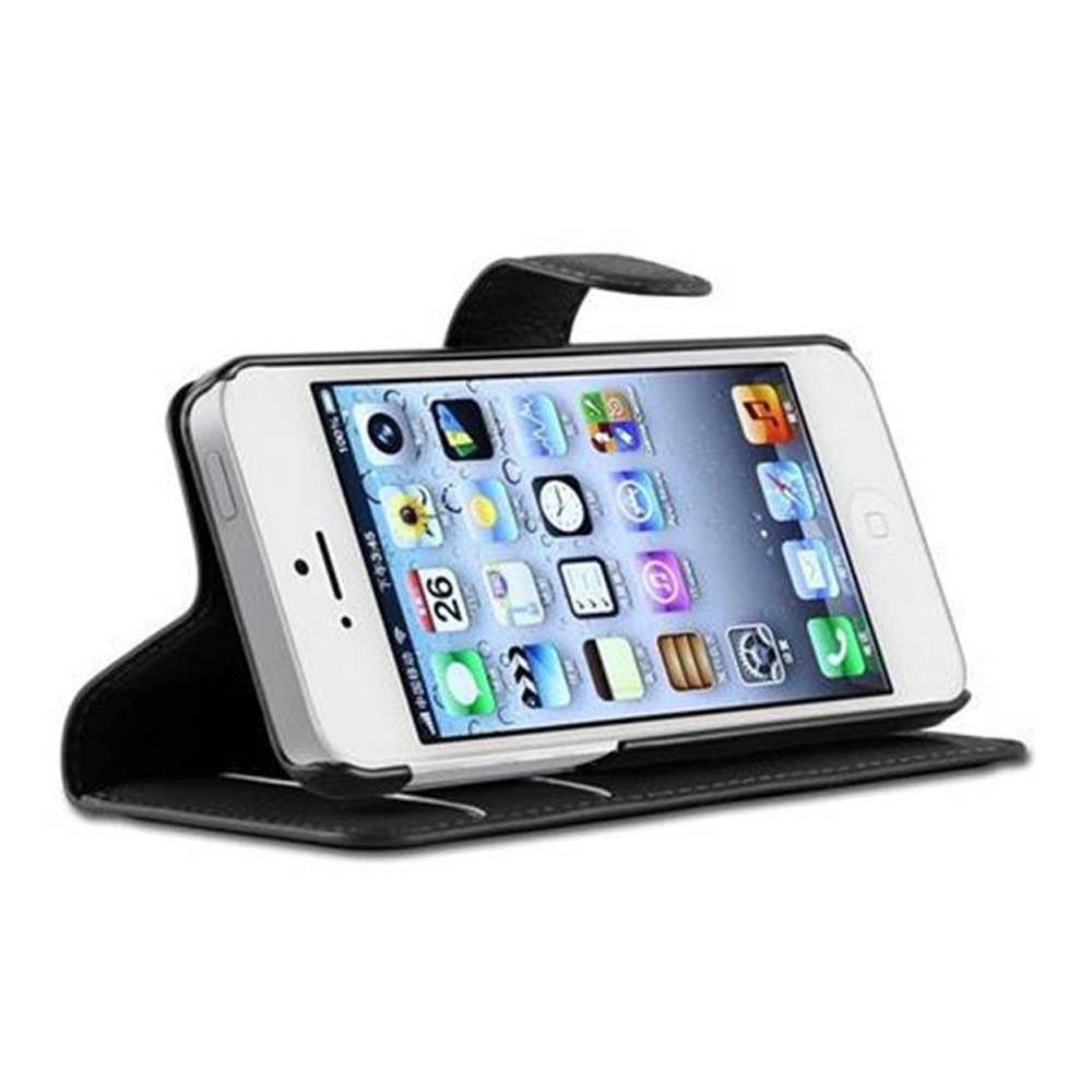 Cadorabo Hülle für Apple iPhone 5 / 5S / SE 2016 Schutz Hülle in Schwarz Handyhülle Etui Case Cover Magnetverschluss