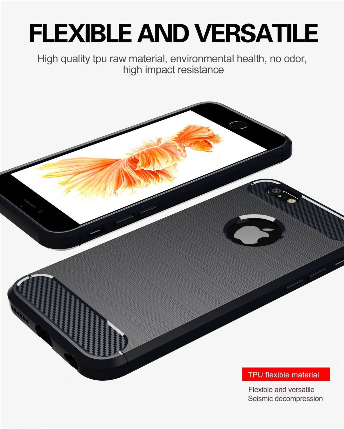 Cadorabo Hülle für Apple iPhone 6 / 6S in Schwarz Schutzhülle TPU Case Cover Etui Handyhülle