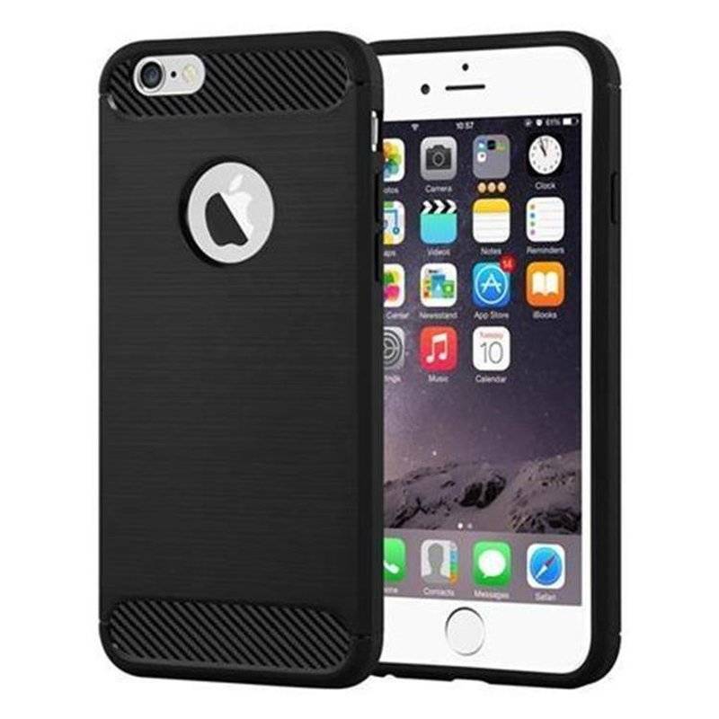 Cadorabo Hülle für Apple iPhone 6 PLUS / iPhone 6S PLUS - Hülle in BRUSHED SCHWARZ – aus TPU Silikon in Edelstahl-Karbonfaser Optik
