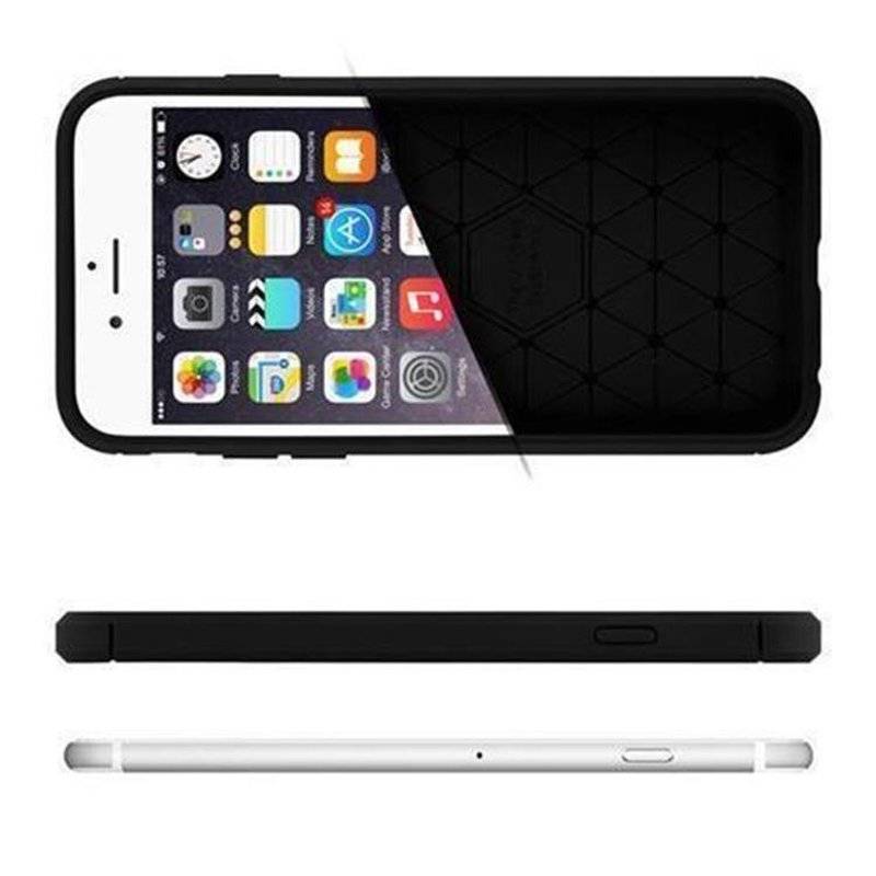 Cadorabo Hülle für Apple iPhone 6 PLUS / iPhone 6S PLUS - Hülle in BRUSHED SCHWARZ – aus TPU Silikon in Edelstahl-Karbonfaser Optik
