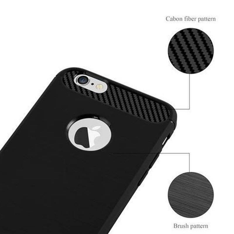Cadorabo Hülle für Apple iPhone 6 PLUS / iPhone 6S PLUS - Hülle in BRUSHED SCHWARZ – aus TPU Silikon in Edelstahl-Karbonfaser Optik