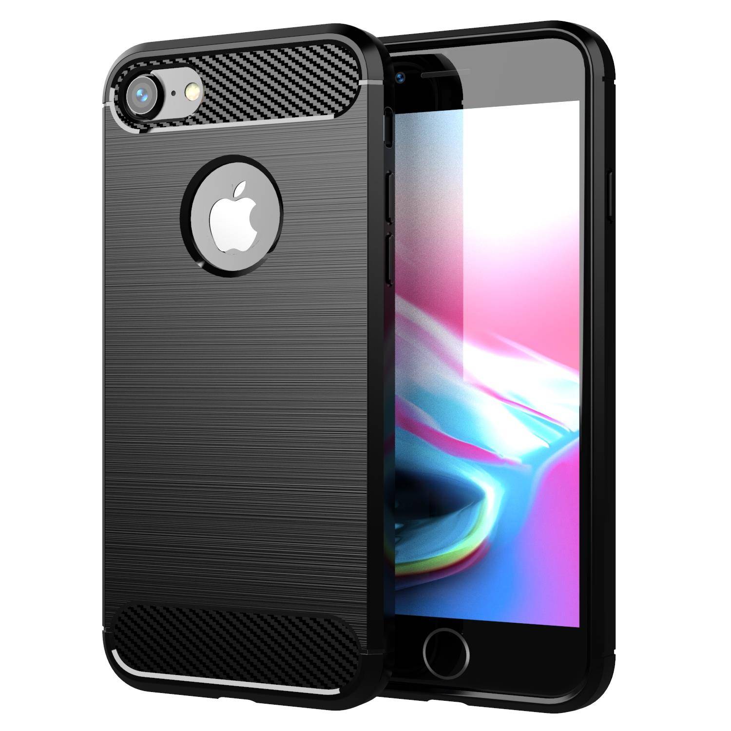 Cadorabo Hülle für Apple iPhone 7 / 7S / 8 in Schwarz Schutzhülle TPU Case Cover Etui Handyhülle