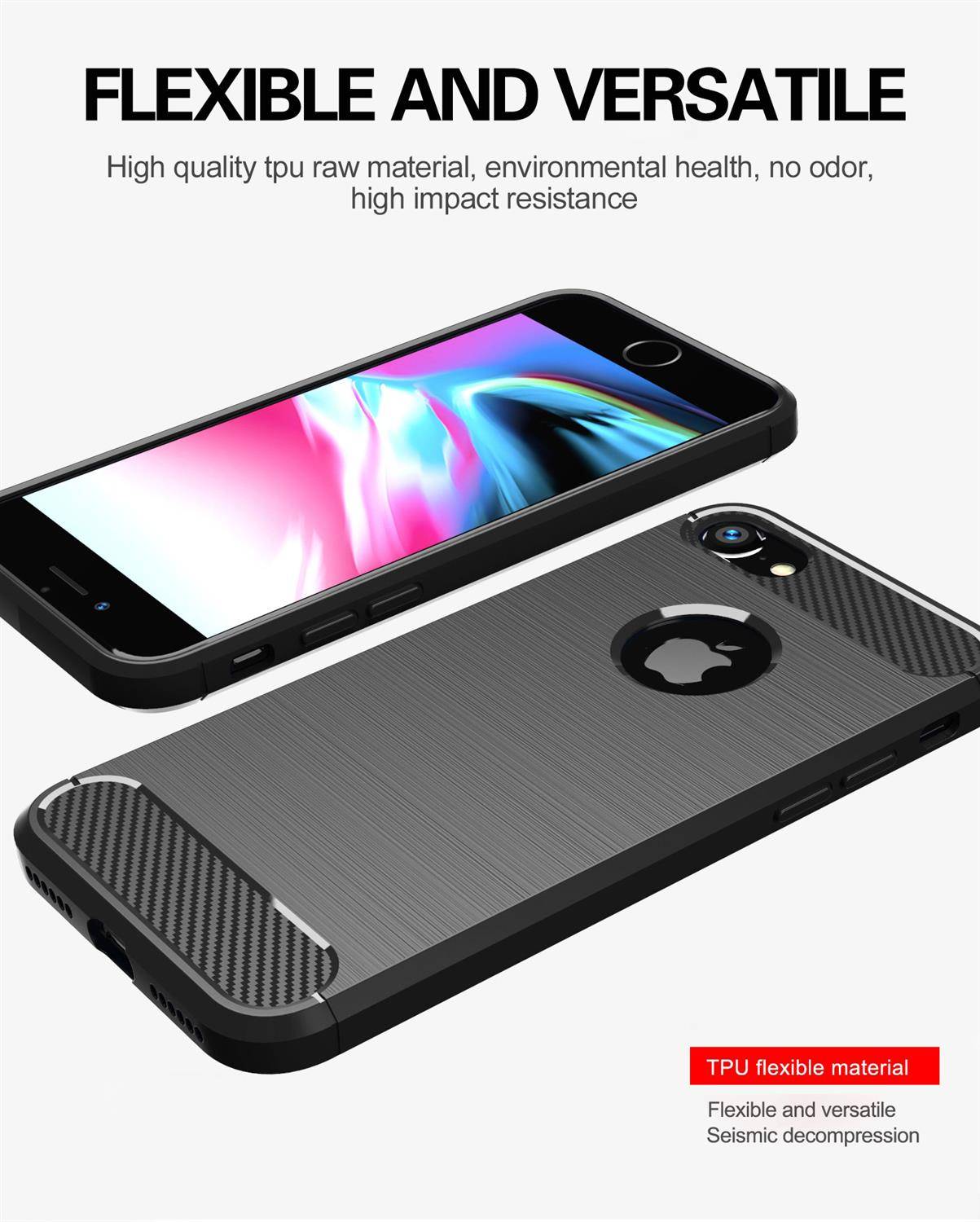 Cadorabo Hülle für Apple iPhone 7 / 7S / 8 in Schwarz Schutzhülle TPU Case Cover Etui Handyhülle