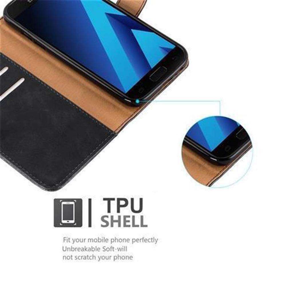 Cadorabo Hülle für Samsung Galaxy A3 2017 Schutzhülle in Schwarz Handyhülle Book Tasche Case Etui Luxury