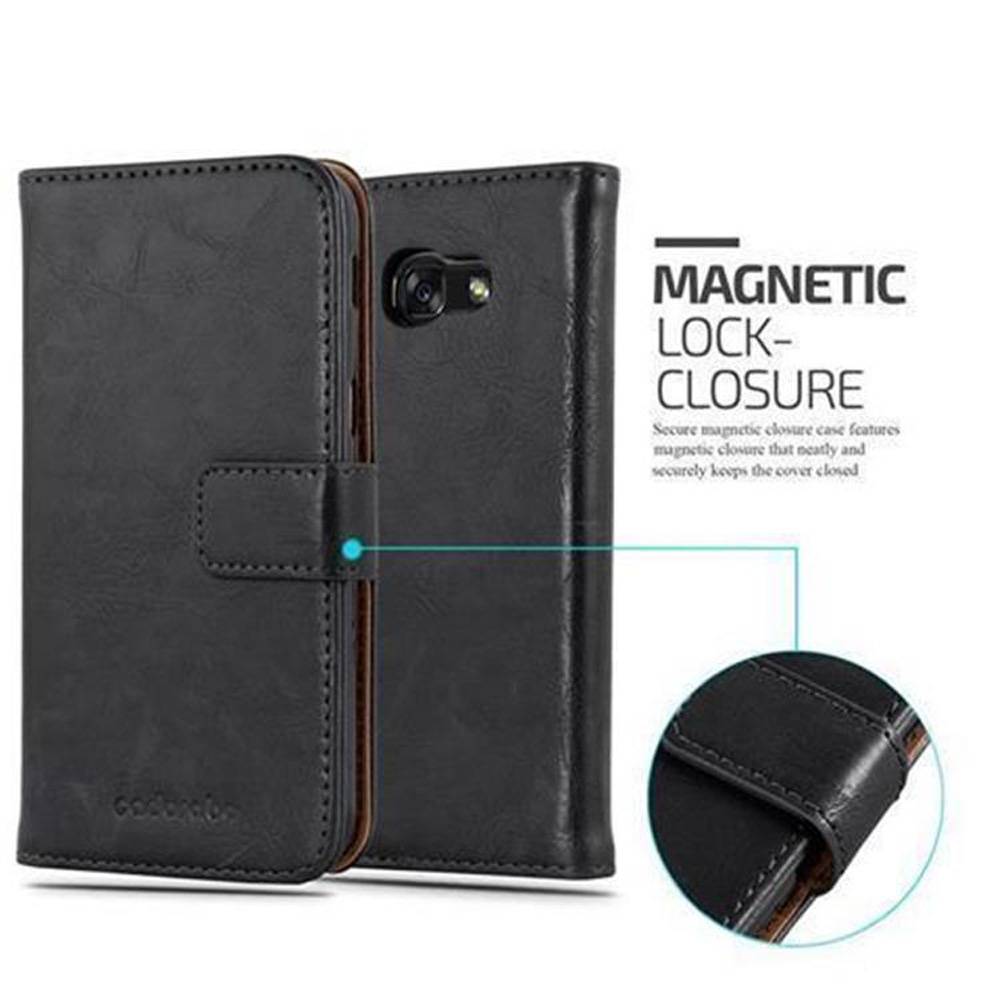 Cadorabo Hülle für Samsung Galaxy A3 2017 Schutzhülle in Schwarz Handyhülle Book Tasche Case Etui Luxury