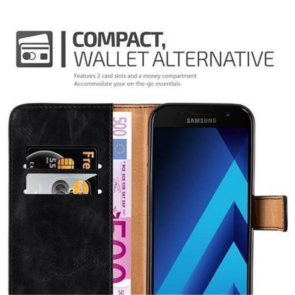 Cadorabo Hülle für Samsung Galaxy A3 2017 Schutzhülle in Schwarz Handyhülle Book Tasche Case Etui Luxury