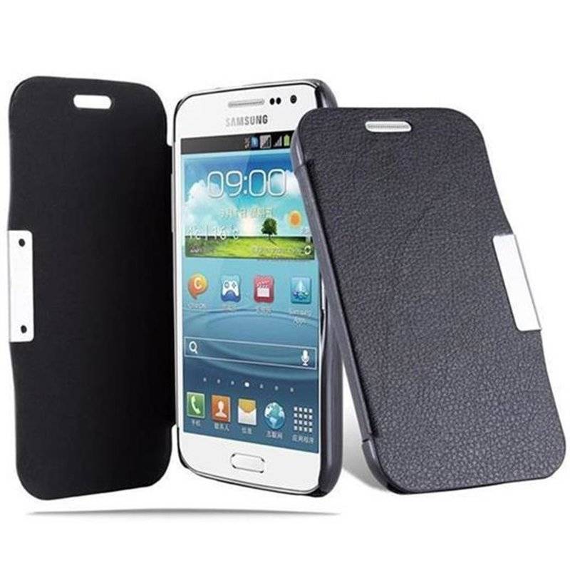 Cadorabo Hülle für Samsung Galaxy WIN - Hülle in KAVIAR SCHWARZ – Handyhülle mit Magnetverschluss im Ultra Slim Book Design