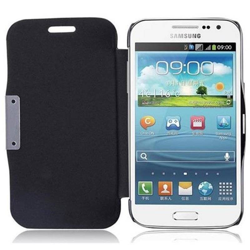 Cadorabo Hülle für Samsung Galaxy WIN - Hülle in KAVIAR SCHWARZ – Handyhülle mit Magnetverschluss im Ultra Slim Book Design