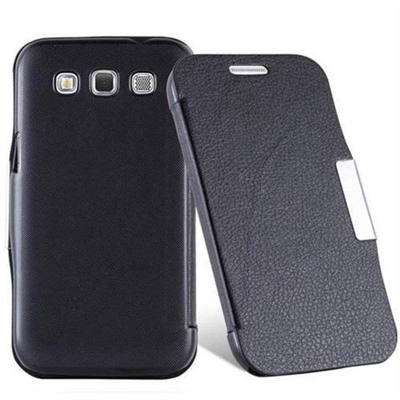 Cadorabo Hülle für Samsung Galaxy WIN - Hülle in KAVIAR SCHWARZ – Handyhülle mit Magnetverschluss im Ultra Slim Book Design