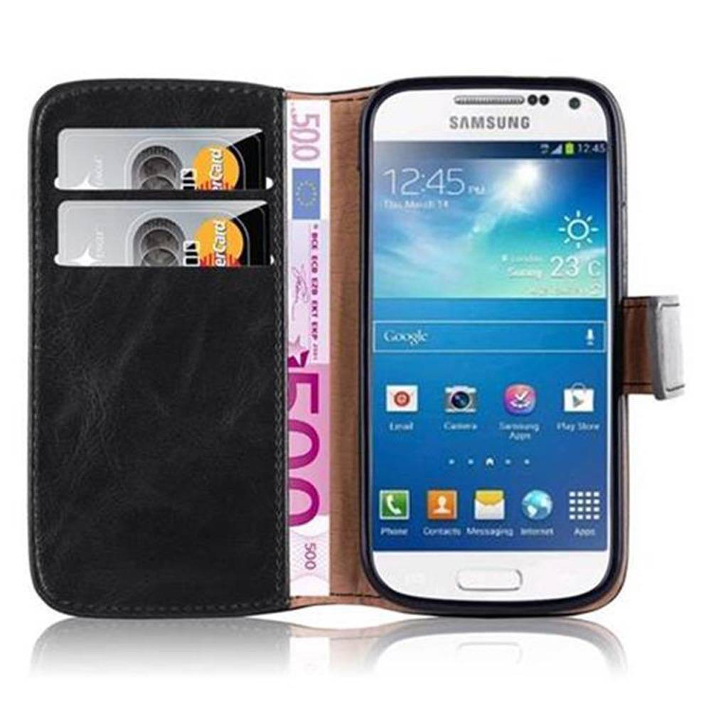 Cadorabo Hülle für Samsung Galaxy S4 MINI Schutzhülle in Schwarz Handyhülle Book Tasche Case Etui Luxury