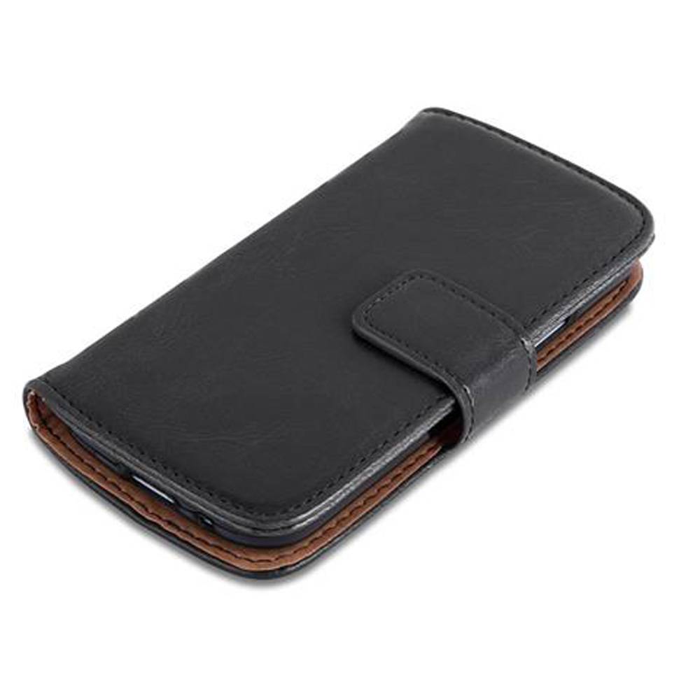 Cadorabo Hülle für Samsung Galaxy S4 MINI Schutzhülle in Schwarz Handyhülle Book Tasche Case Etui Luxury