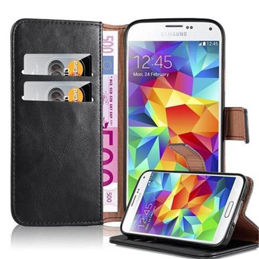 Cadorabo Hülle für Samsung Galaxy S5 / S5 NEO Schutzhülle in Schwarz Handyhülle Book Tasche Case Etui Luxury
