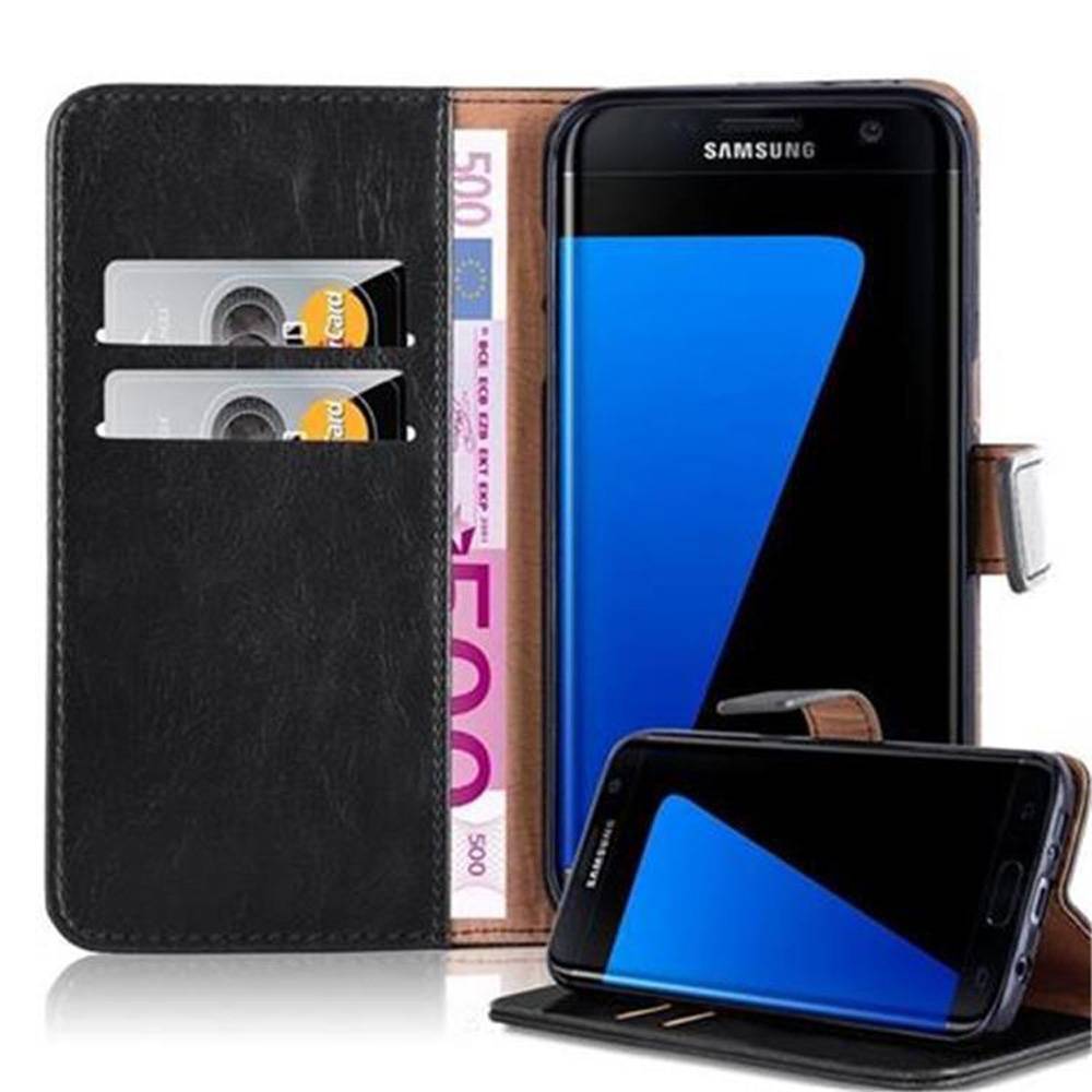 Cadorabo Hülle für Samsung Galaxy S7 EDGE Schutzhülle in Schwarz Handyhülle Book Tasche Case Etui Luxury