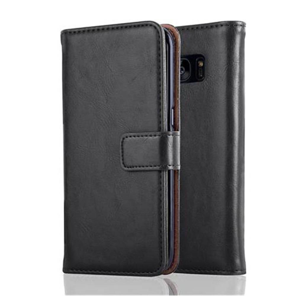 Cadorabo Hülle für Samsung Galaxy S7 EDGE Schutzhülle in Schwarz Handyhülle Book Tasche Case Etui Luxury