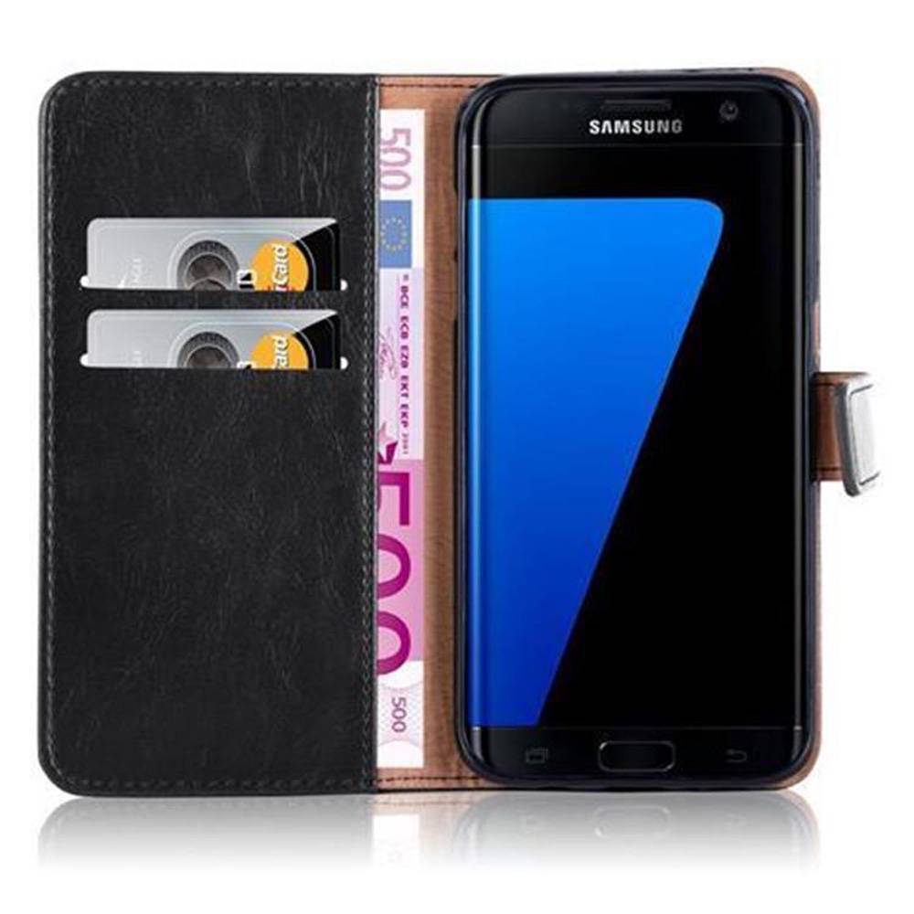 Cadorabo Hülle für Samsung Galaxy S7 EDGE Schutzhülle in Schwarz Handyhülle Book Tasche Case Etui Luxury