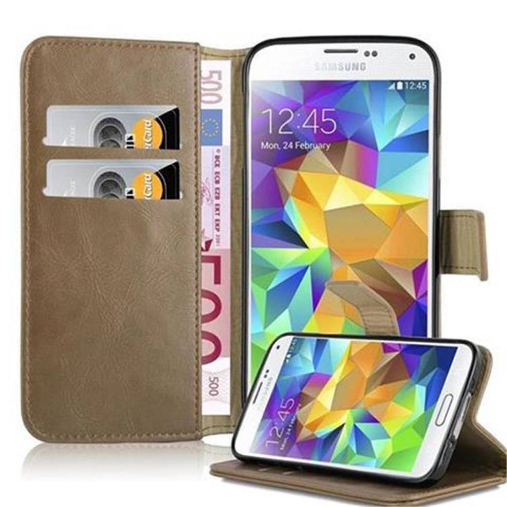 Cadorabo Hülle für Samsung Galaxy S5 / S5 NEO Schutzhülle in Braun Handyhülle Book Tasche Case Etui Luxury