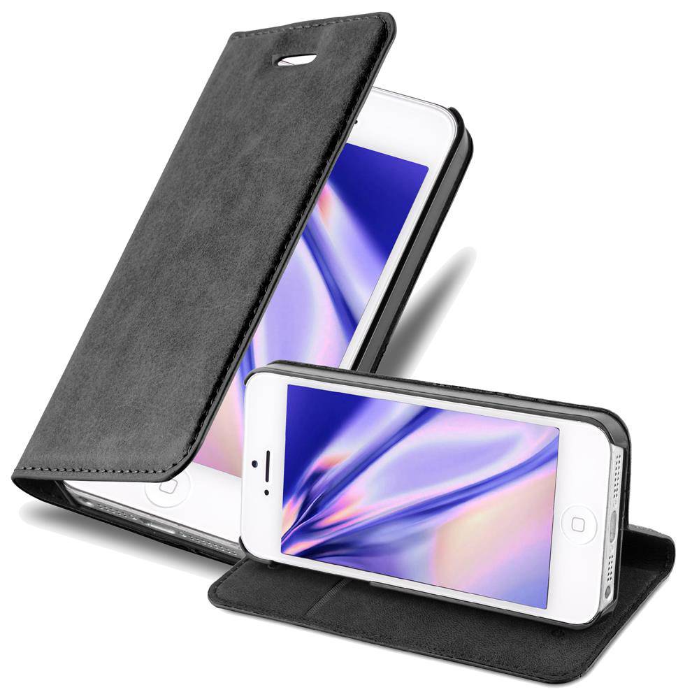 Cadorabo Hülle für Apple iPhone 5 / 5S / SE 2016 Schutz Hülle in Schwarz Handyhülle Etui Case Cover Magnetverschluss