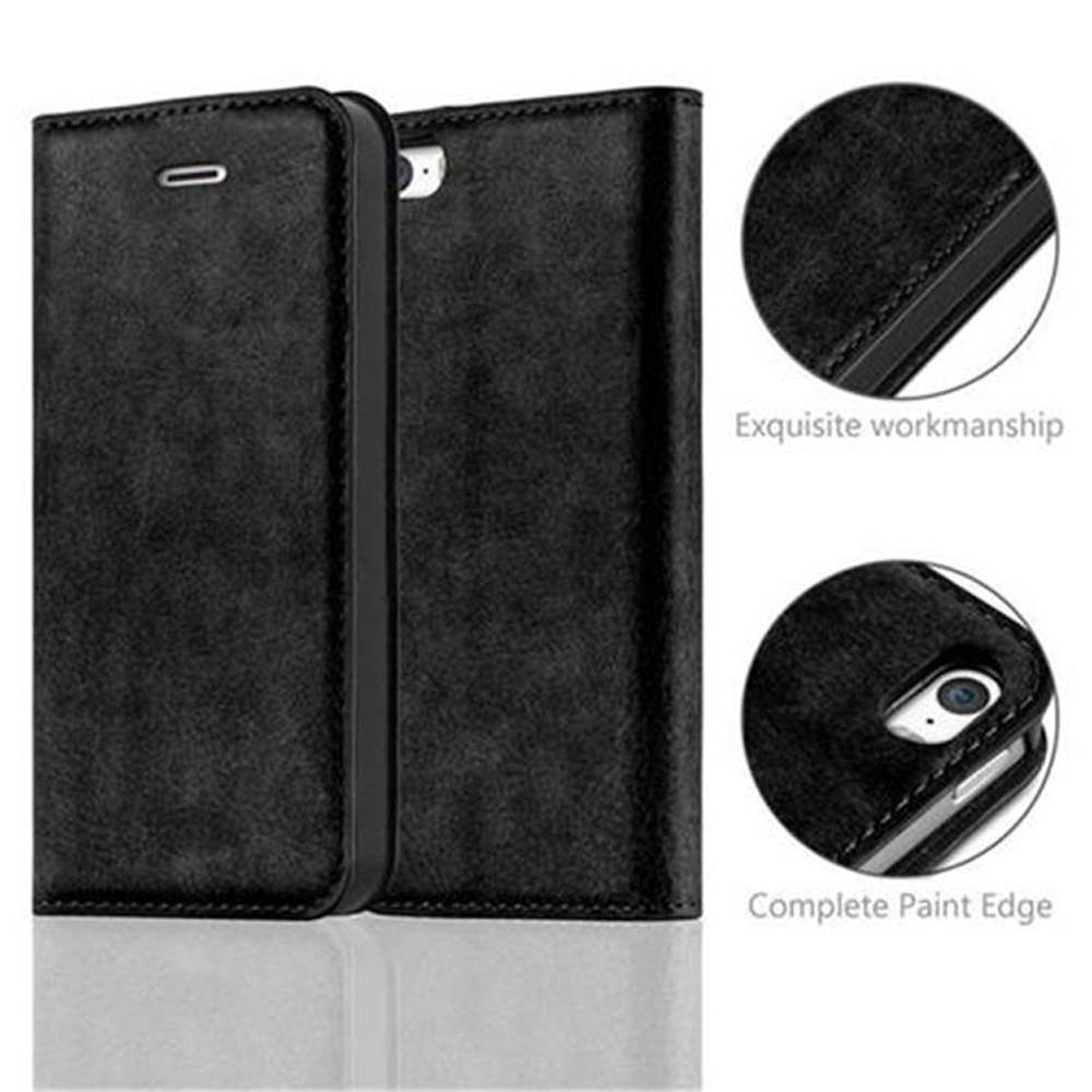 Cadorabo Hülle für Apple iPhone 5 / 5S / SE 2016 Schutz Hülle in Schwarz Handyhülle Etui Case Cover Magnetverschluss