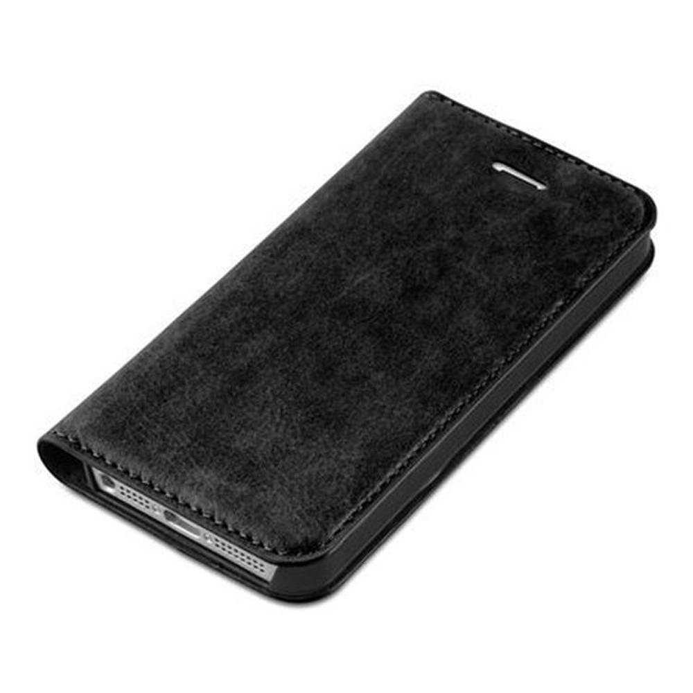 Cadorabo Hülle für Apple iPhone 5 / 5S / SE 2016 Schutz Hülle in Schwarz Handyhülle Etui Case Cover Magnetverschluss
