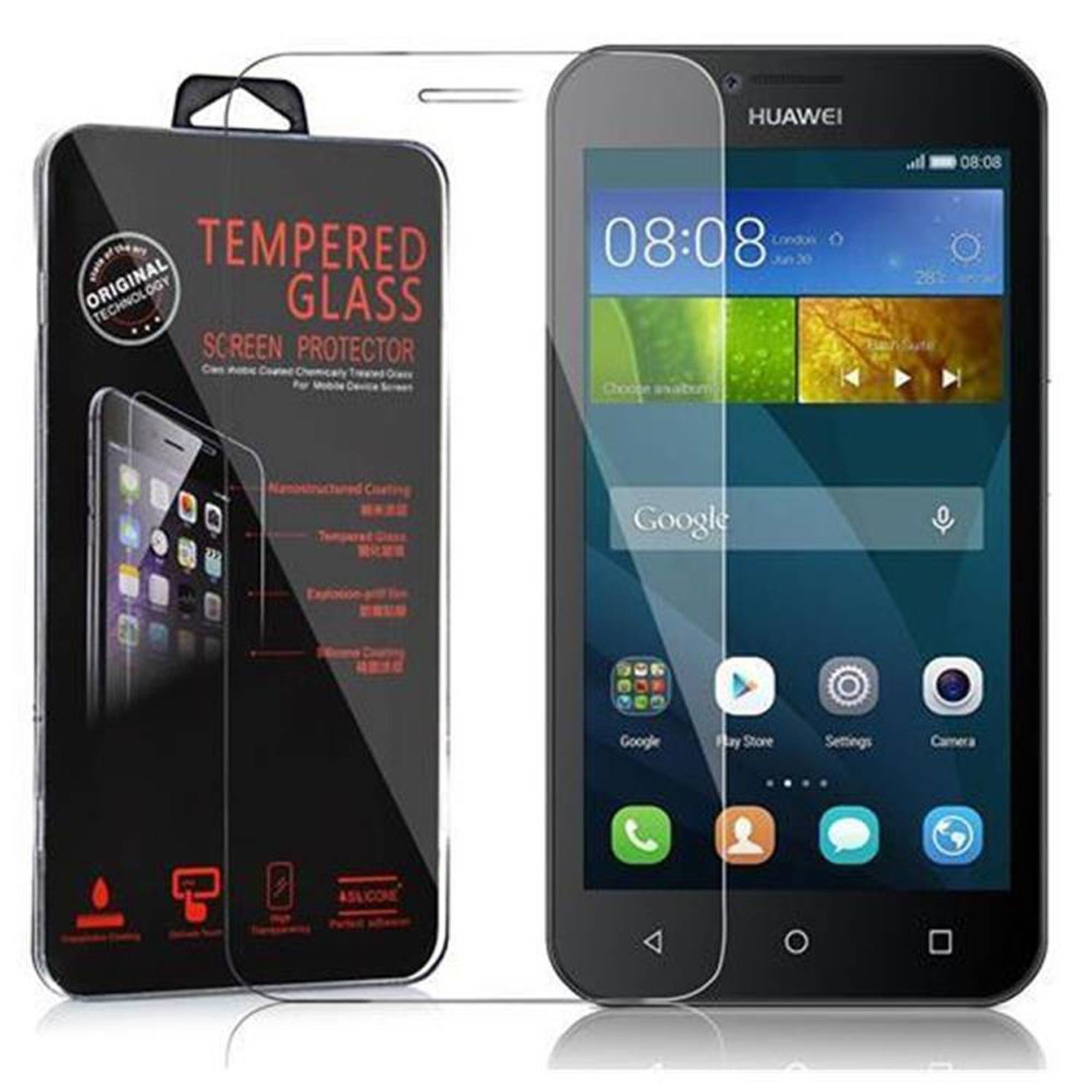 Cadorabo Panzer Folie für Huawei Ascend Y5 / Y5C / Y541 / Y540 / Y520 Schutzfolie in Transparent Gehärtetes Tempered