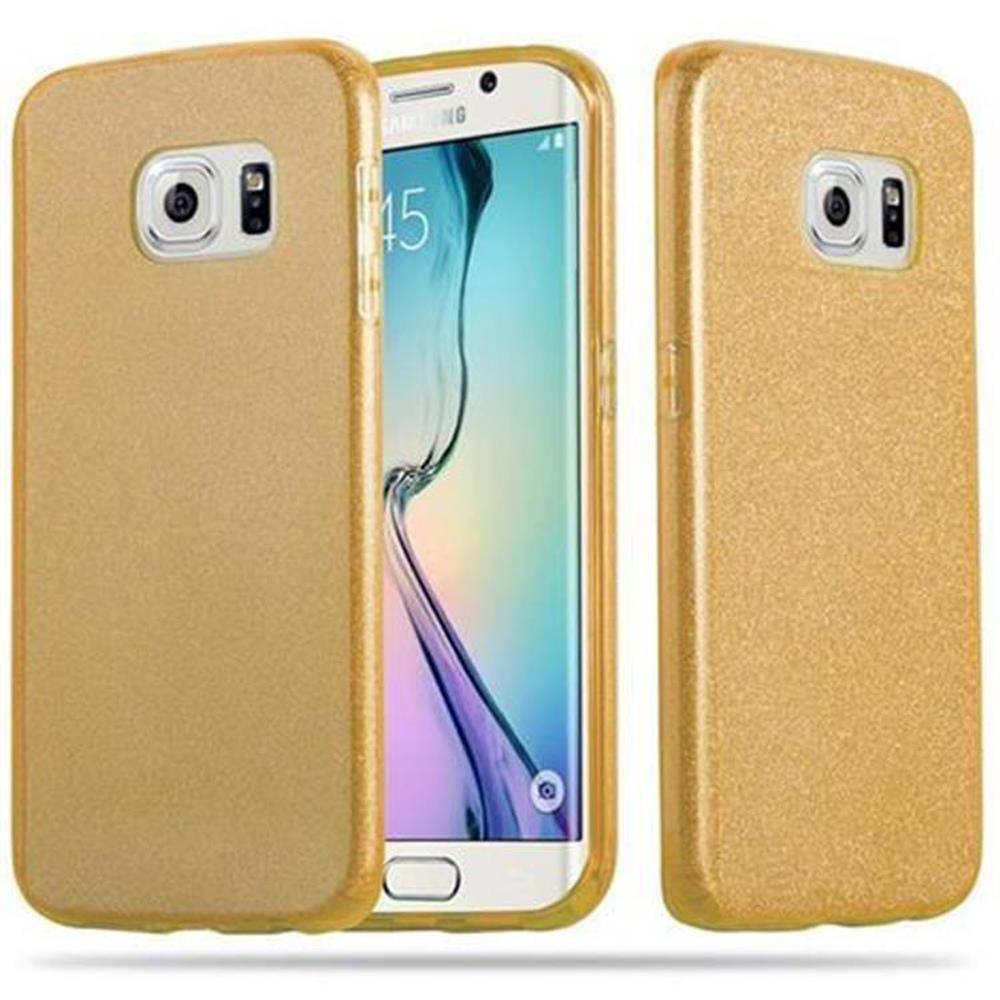 Cadorabo Hülle für Samsung Galaxy S6 EDGE Schutz Hülle in Gold TPU Etui Handyhülle Hard Case Etui Glitzer Glitter
