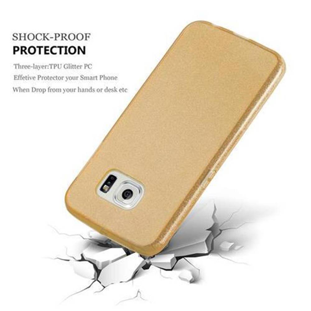 Cadorabo Hülle für Samsung Galaxy S6 EDGE Schutz Hülle in Gold TPU Etui Handyhülle Hard Case Etui Glitzer Glitter
