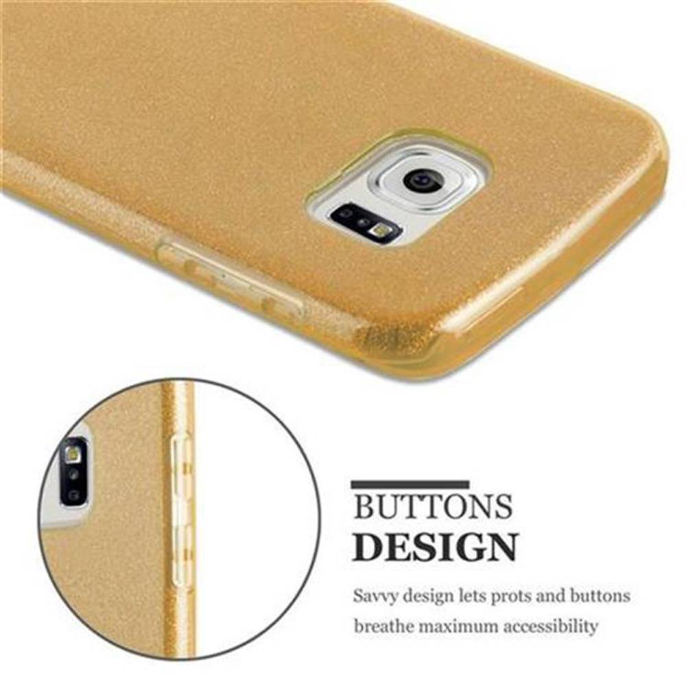 Cadorabo Hülle für Samsung Galaxy S6 EDGE Schutz Hülle in Gold TPU Etui Handyhülle Hard Case Etui Glitzer Glitter
