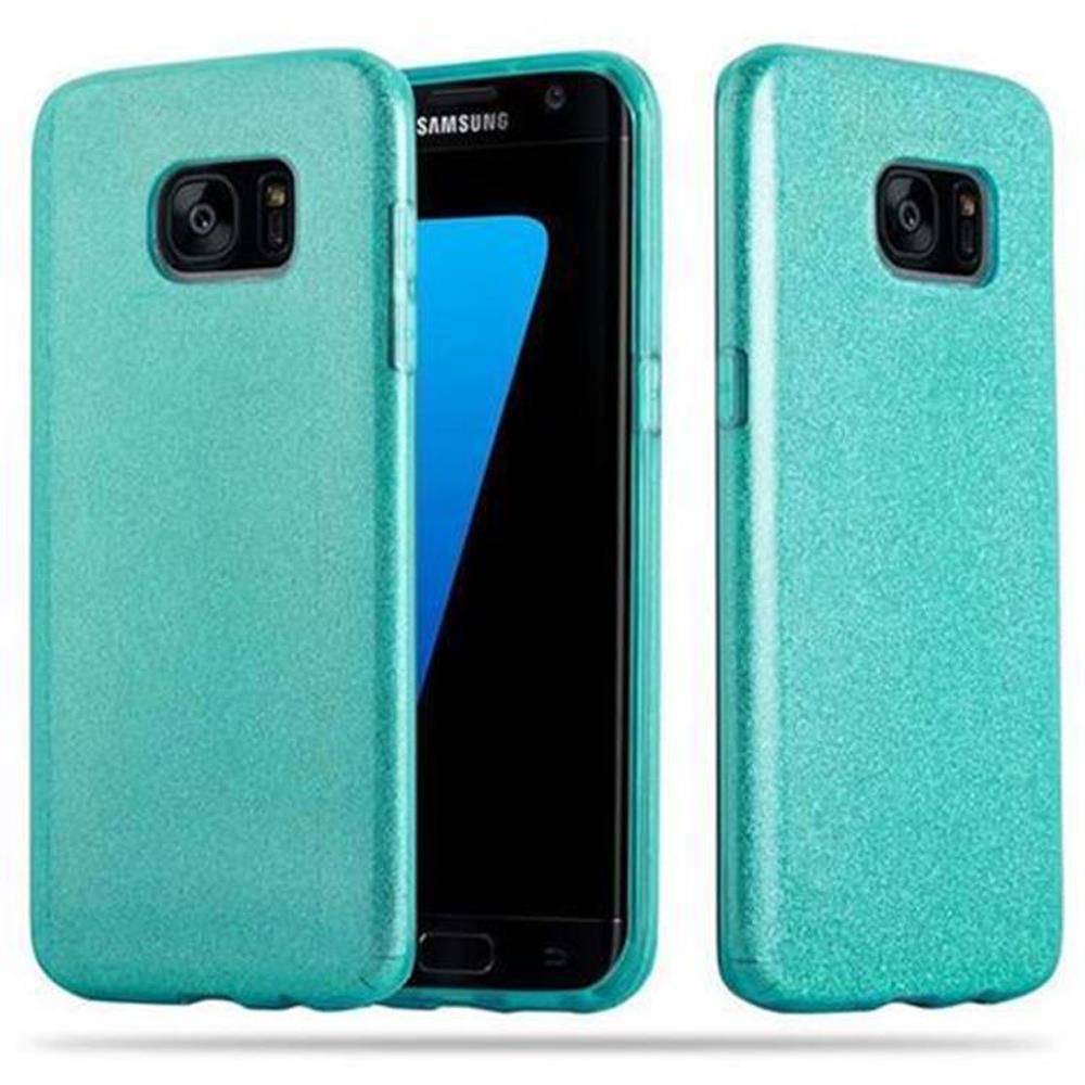 Cadorabo Hülle für Samsung Galaxy S7 EDGE Schutz Hülle in Türkis TPU Etui Handyhülle Hard Case Etui Glitzer Glitter
