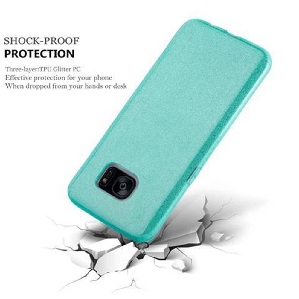 Cadorabo Hülle für Samsung Galaxy S7 EDGE Schutz Hülle in Türkis TPU Etui Handyhülle Hard Case Etui Glitzer Glitter