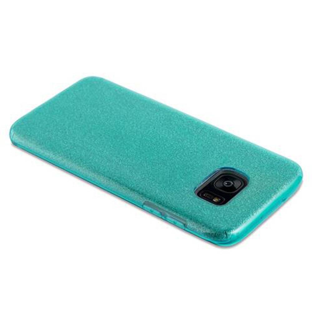 Cadorabo Hülle für Samsung Galaxy S7 EDGE Schutz Hülle in Türkis TPU Etui Handyhülle Hard Case Etui Glitzer Glitter
