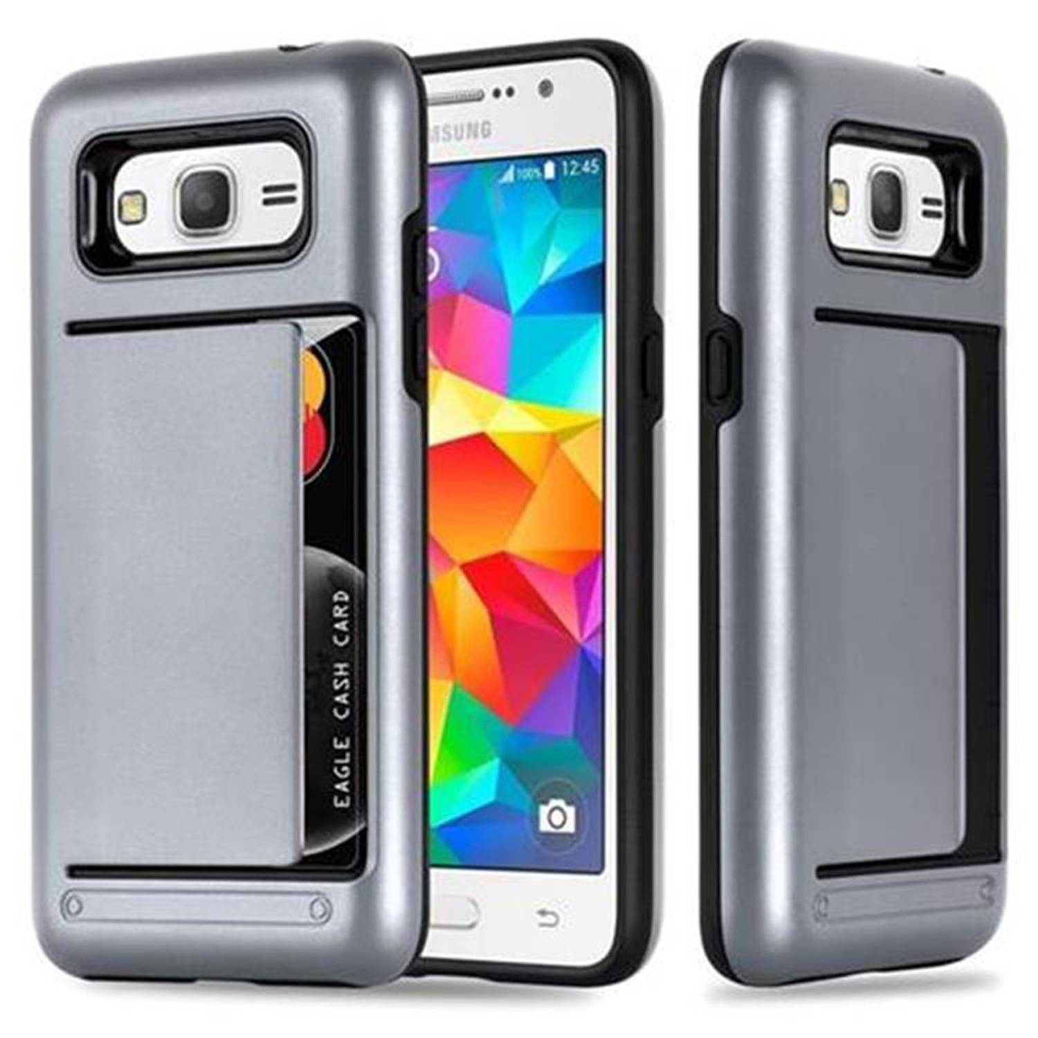 Cadorabo Schutzhülle für Samsung Galaxy GRAND PRIME Hülle in Silber Outdoor Hybrid Hard Case Cover Handyhülle Etui Heavy