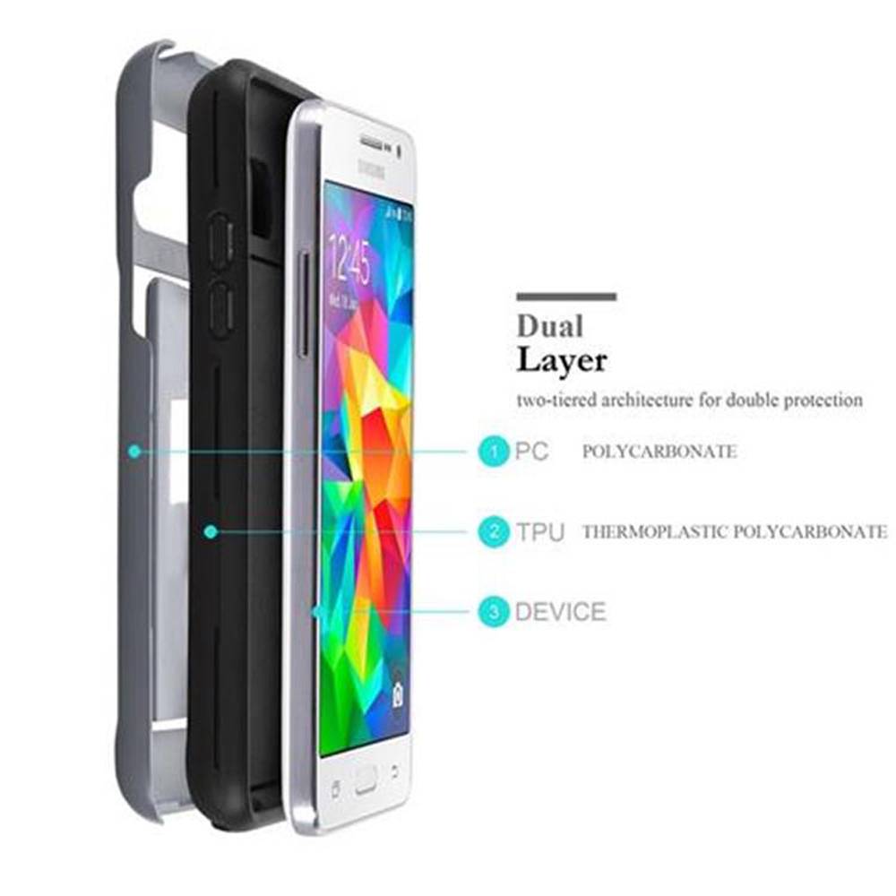 Cadorabo Schutzhülle für Samsung Galaxy GRAND PRIME Hülle in Silber Outdoor Hybrid Hard Case Cover Handyhülle Etui Heavy