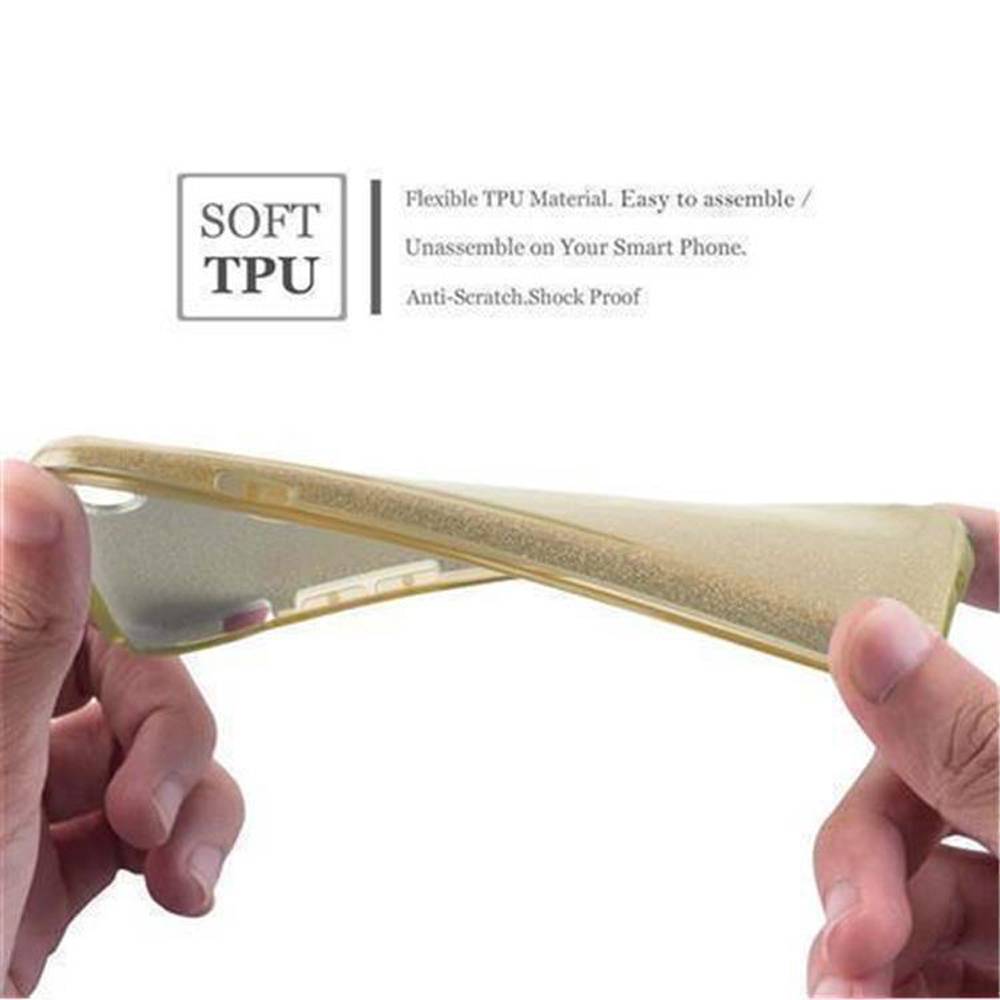 Cadorabo Hülle für Samsung Galaxy J1 2016 Schutz Hülle in Gold TPU Etui Handyhülle Hard Case Etui Glitzer Glitter