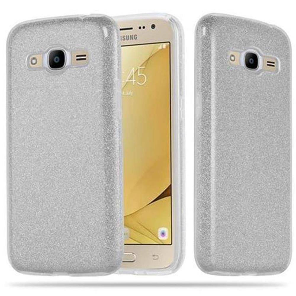 Cadorabo Hülle für Samsung Galaxy J2 2016 Schutz Hülle in Silber TPU Etui Handyhülle Hard Case Etui Glitzer Glitter
