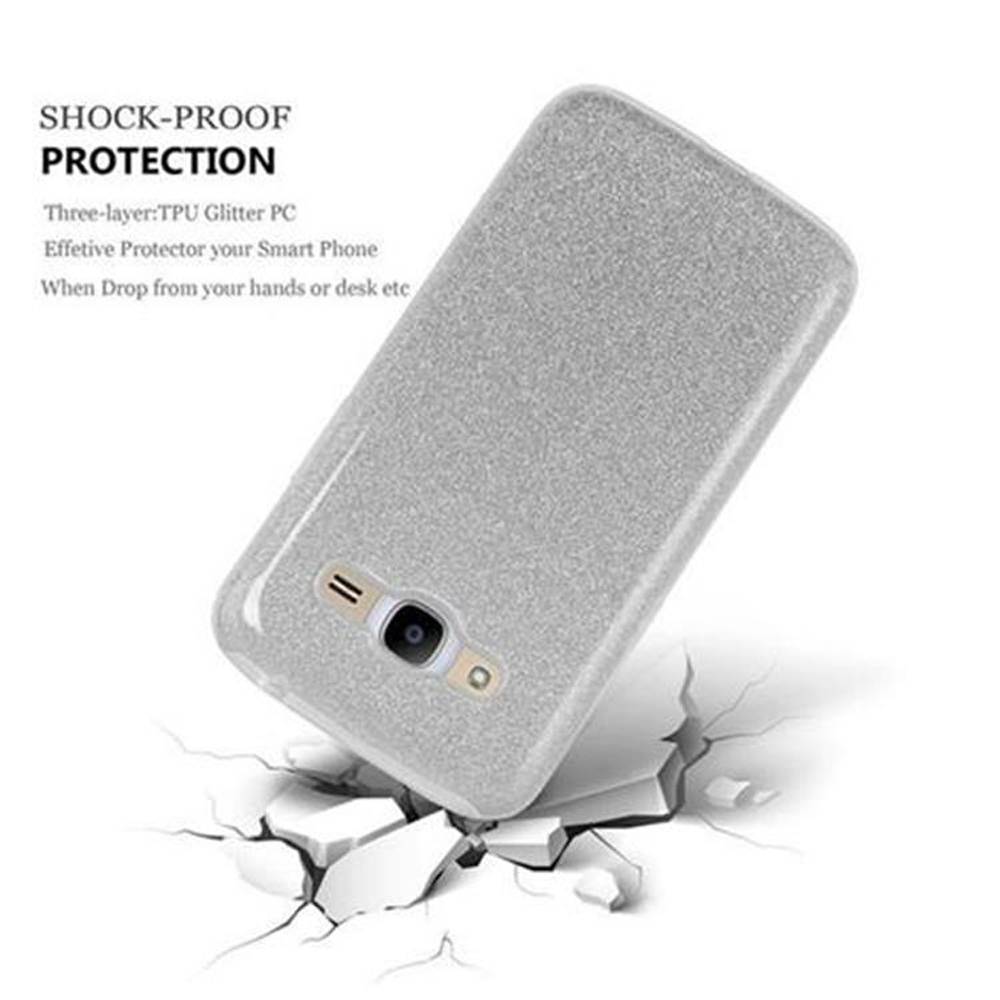 Cadorabo Hülle für Samsung Galaxy J2 2016 Schutz Hülle in Silber TPU Etui Handyhülle Hard Case Etui Glitzer Glitter