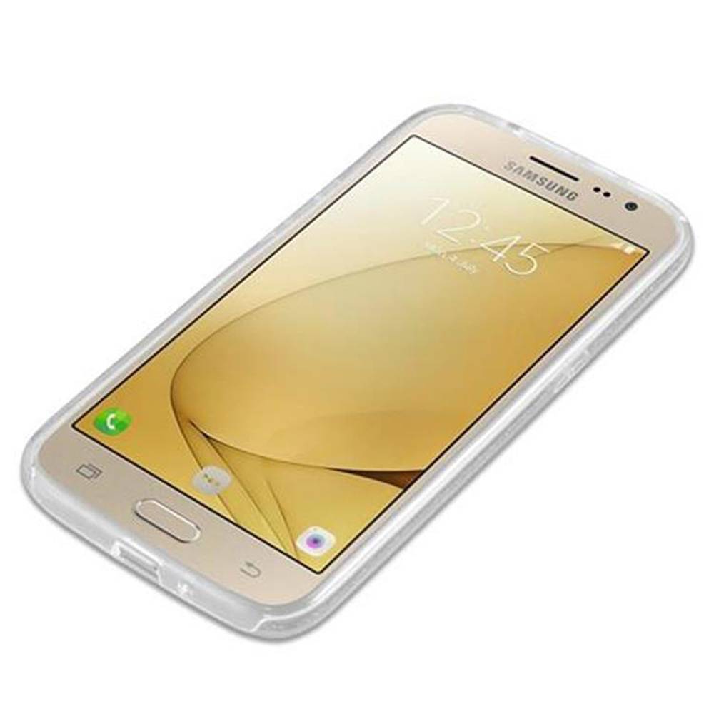 Cadorabo Hülle für Samsung Galaxy J2 2016 Schutz Hülle in Silber TPU Etui Handyhülle Hard Case Etui Glitzer Glitter