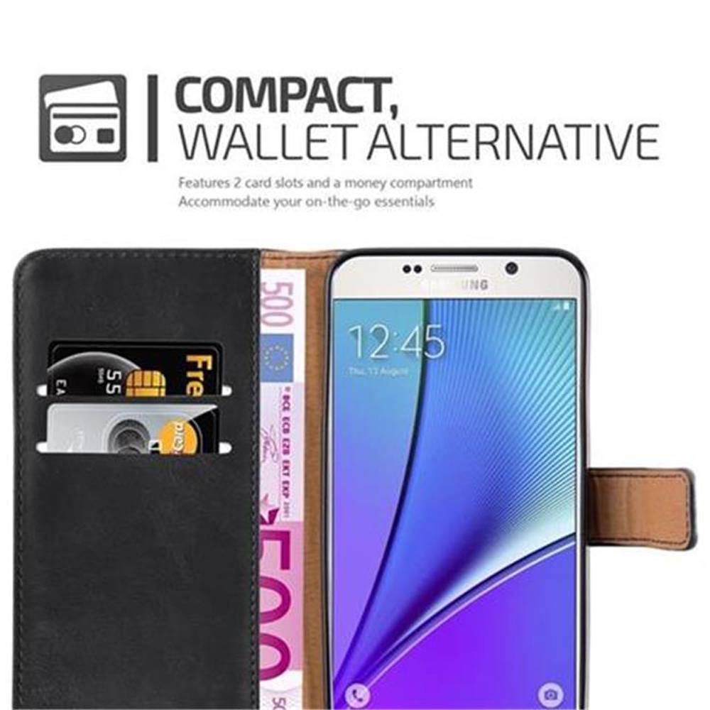 Cadorabo Hülle für Samsung Galaxy NOTE 5 Schutzhülle in Schwarz Handyhülle Book Tasche Case Etui Luxury